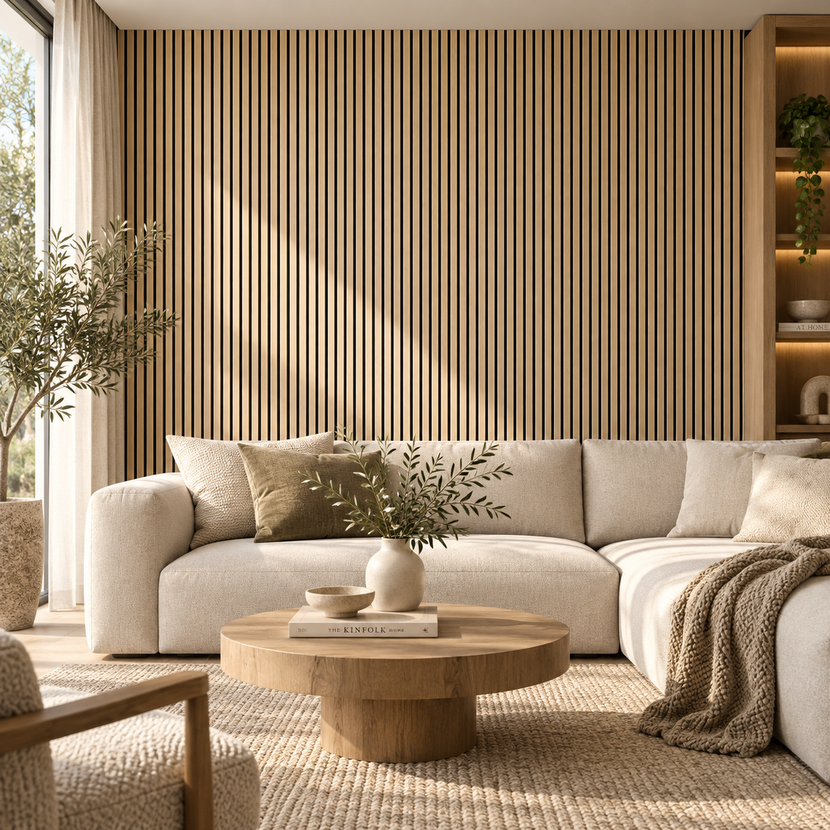 Akoestische wandpanelen - 280 x 60 x 2.2 cm - Rustiek Naturel Eiken - Lattenwand - Akupanel - 3 zijdig houtfineer
