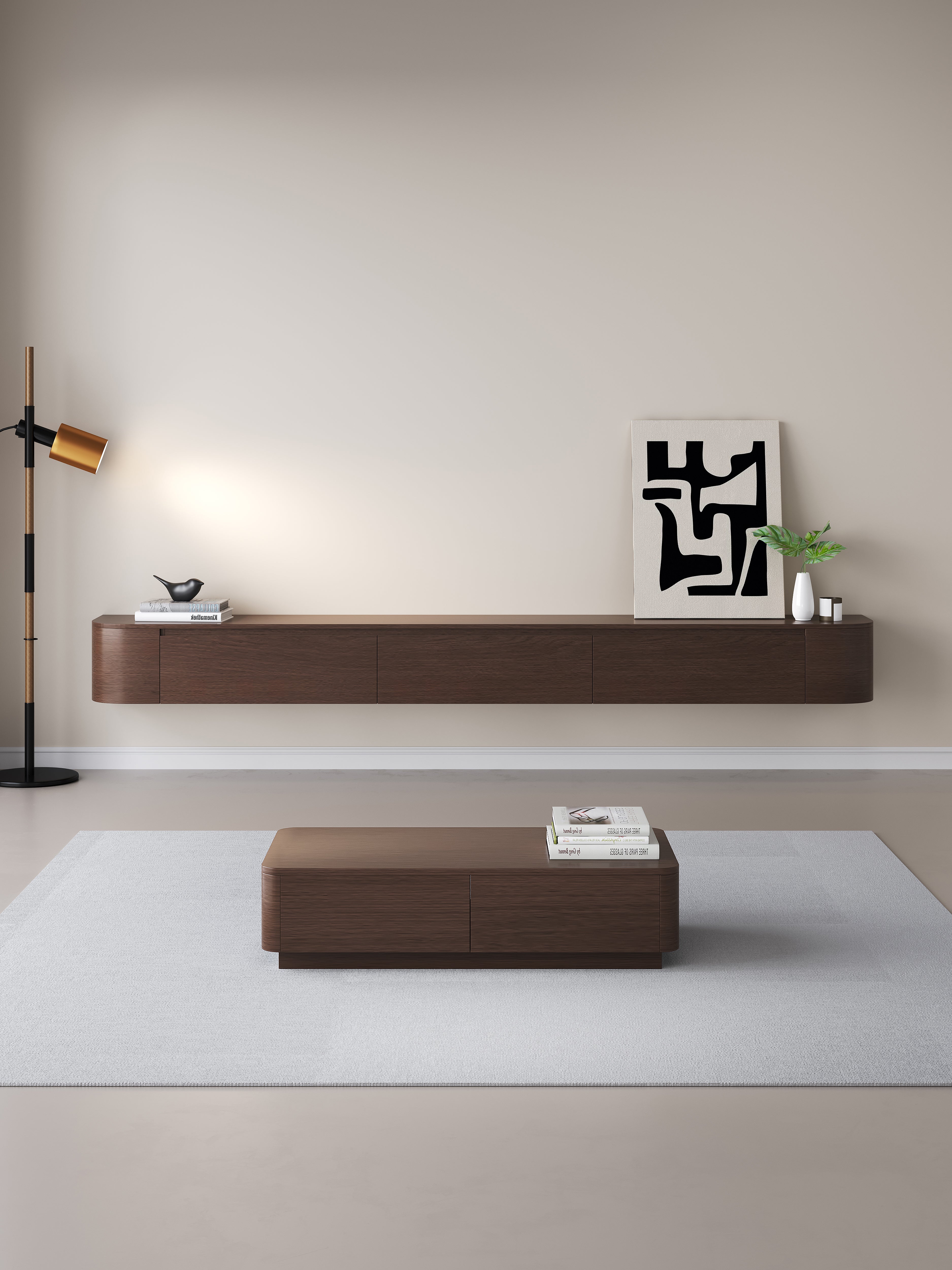 Chic Curve Ronde TV Meubel 240cm - Zwevend – Walnoot eiken