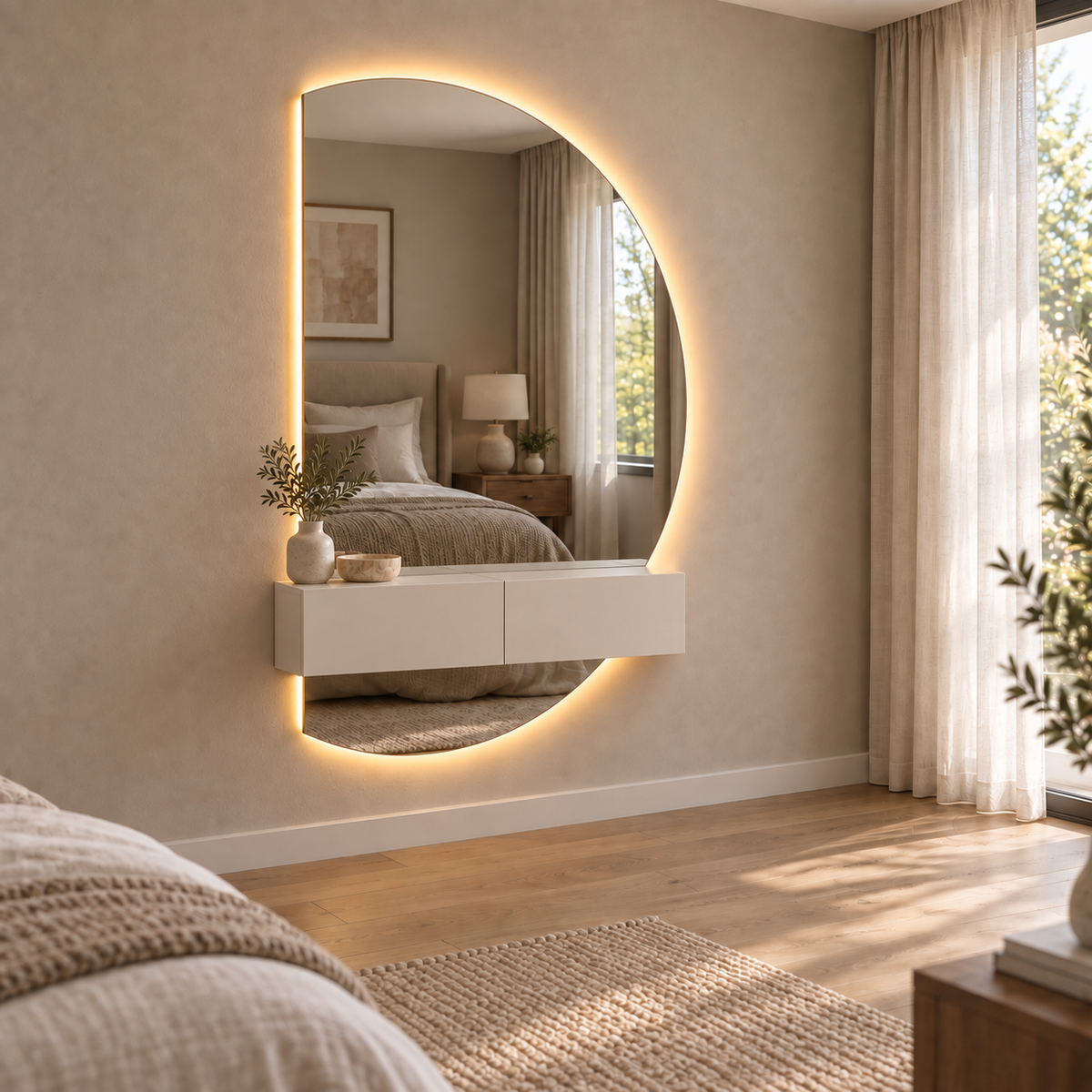 Halve Maan Spiegel Lys – LED Verlichting - tweedelig - 140 x 80cm - Ronding Rechts