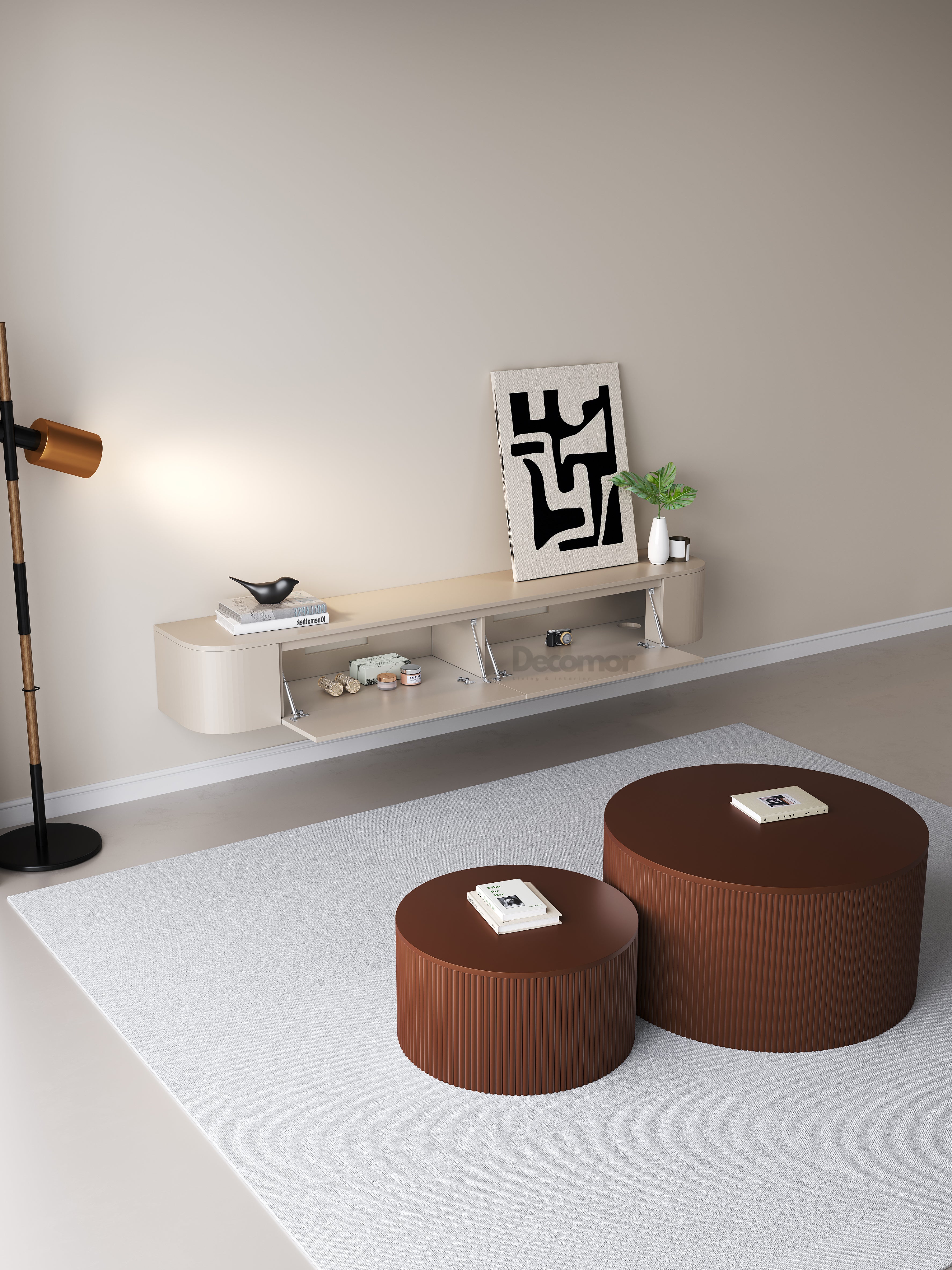 Chic Curve Ronde TV Meubel 180cm - Zwevend – Japandi Beige