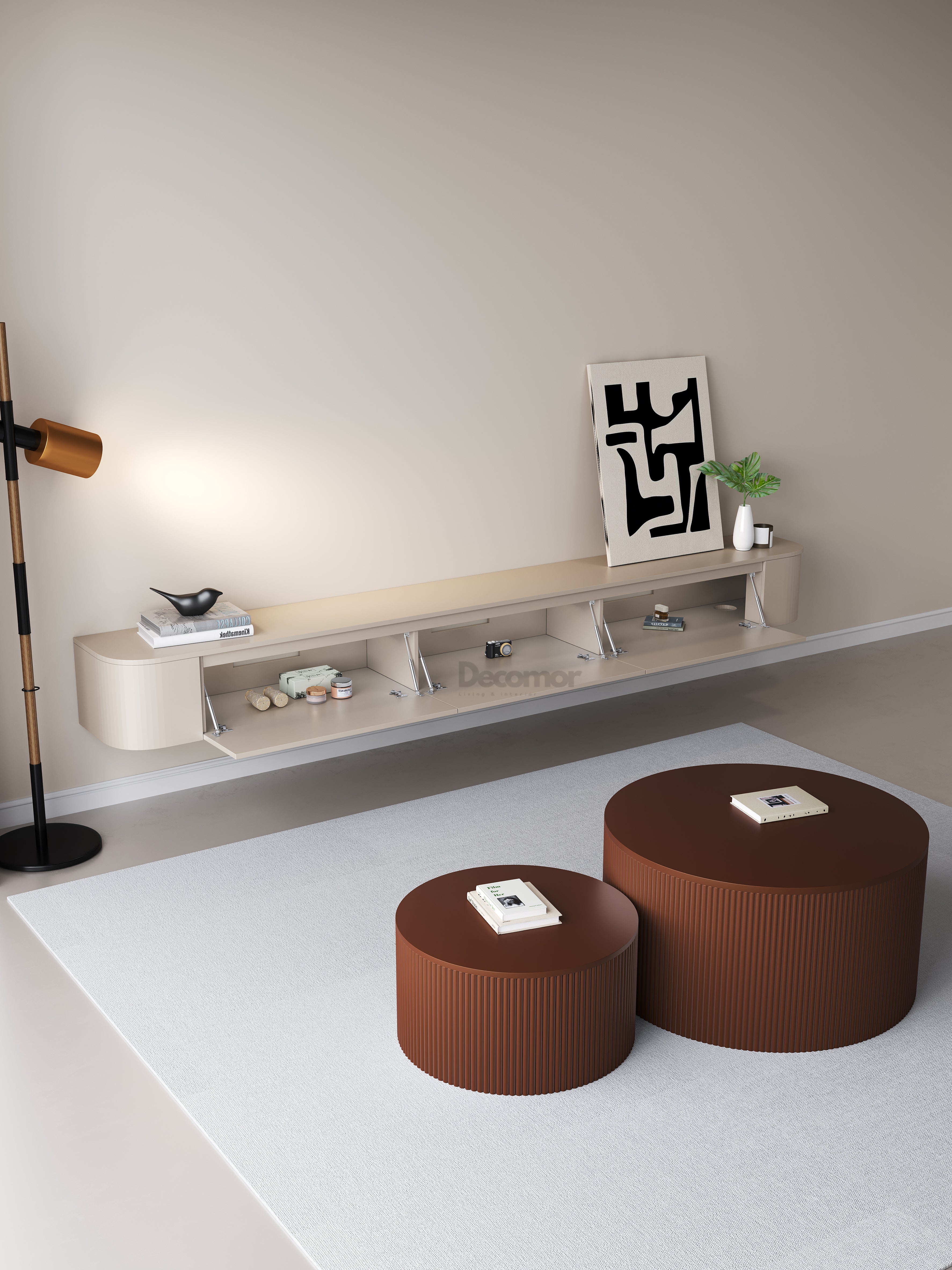 Chic Curve Ronde TV Meubel 240cm - Zwevend – Japandi Beige