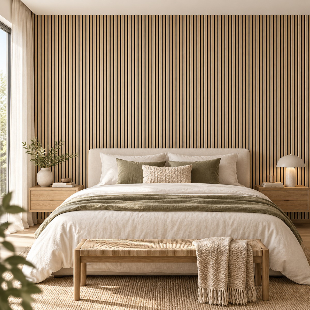 Akoestische wandpanelen - 280 x 60 x 2.2 cm - Rustiek Naturel Eiken - Lattenwand - Akupanel - 3 zijdig houtfineer