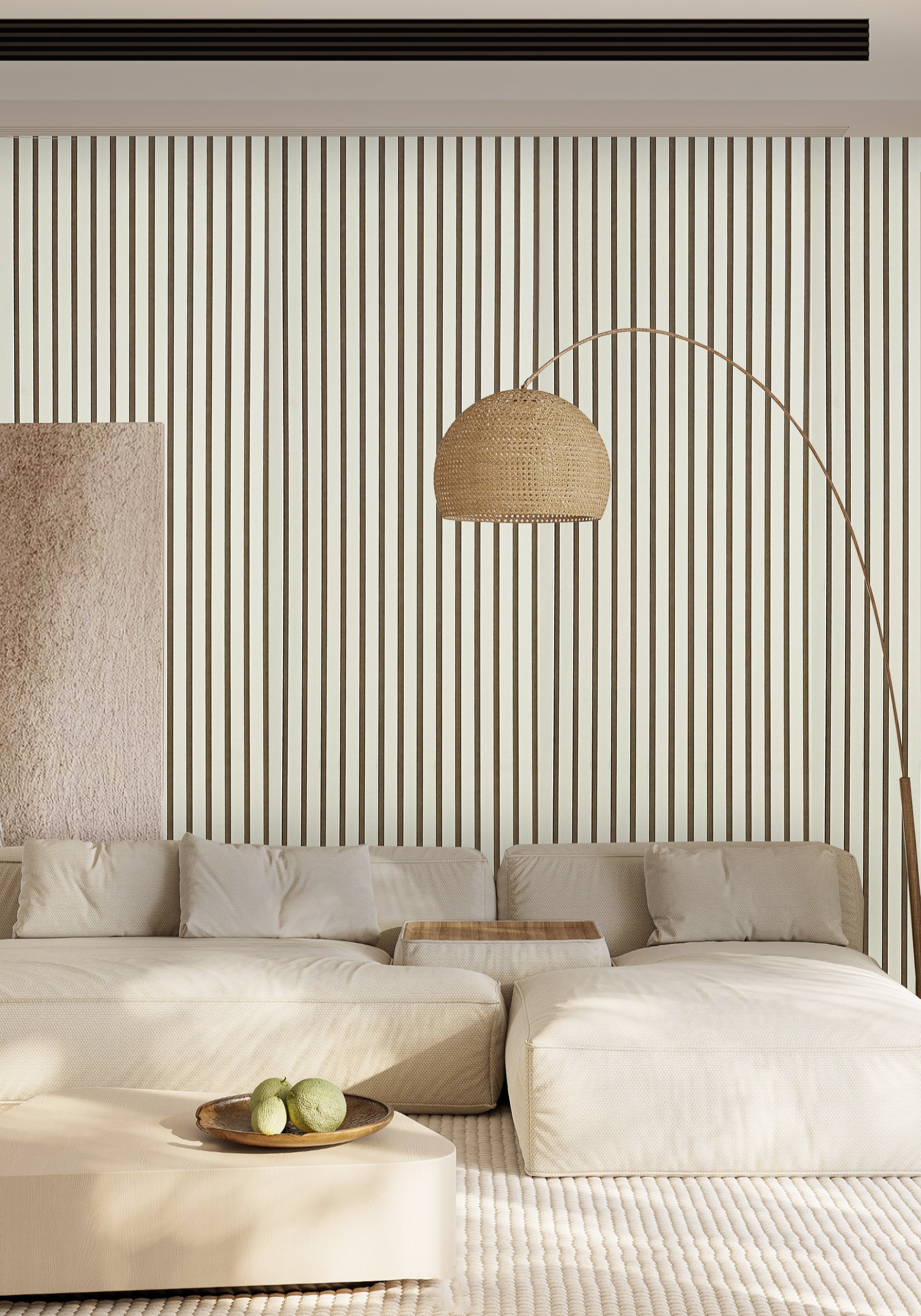 Nieuw! Akoestische wandpanelen - 280 x 60 x 2.2 cm - Beige mat op Beige vilt - Lattenwand - Akupanel - 3 zijdig