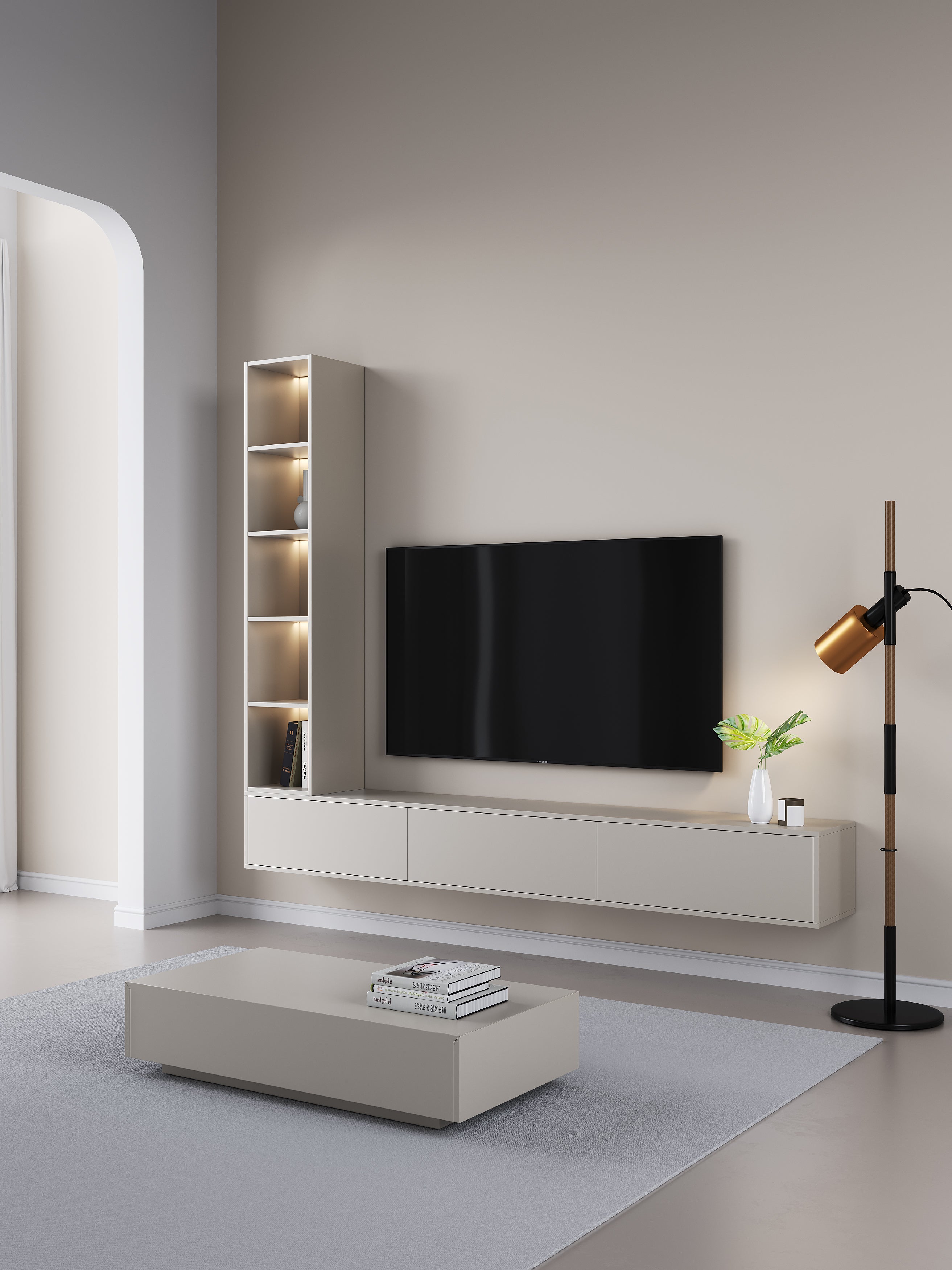 Chic Elegante Vakkenkast met LED Verlichting - 200x40x40cm - Japandi Beige