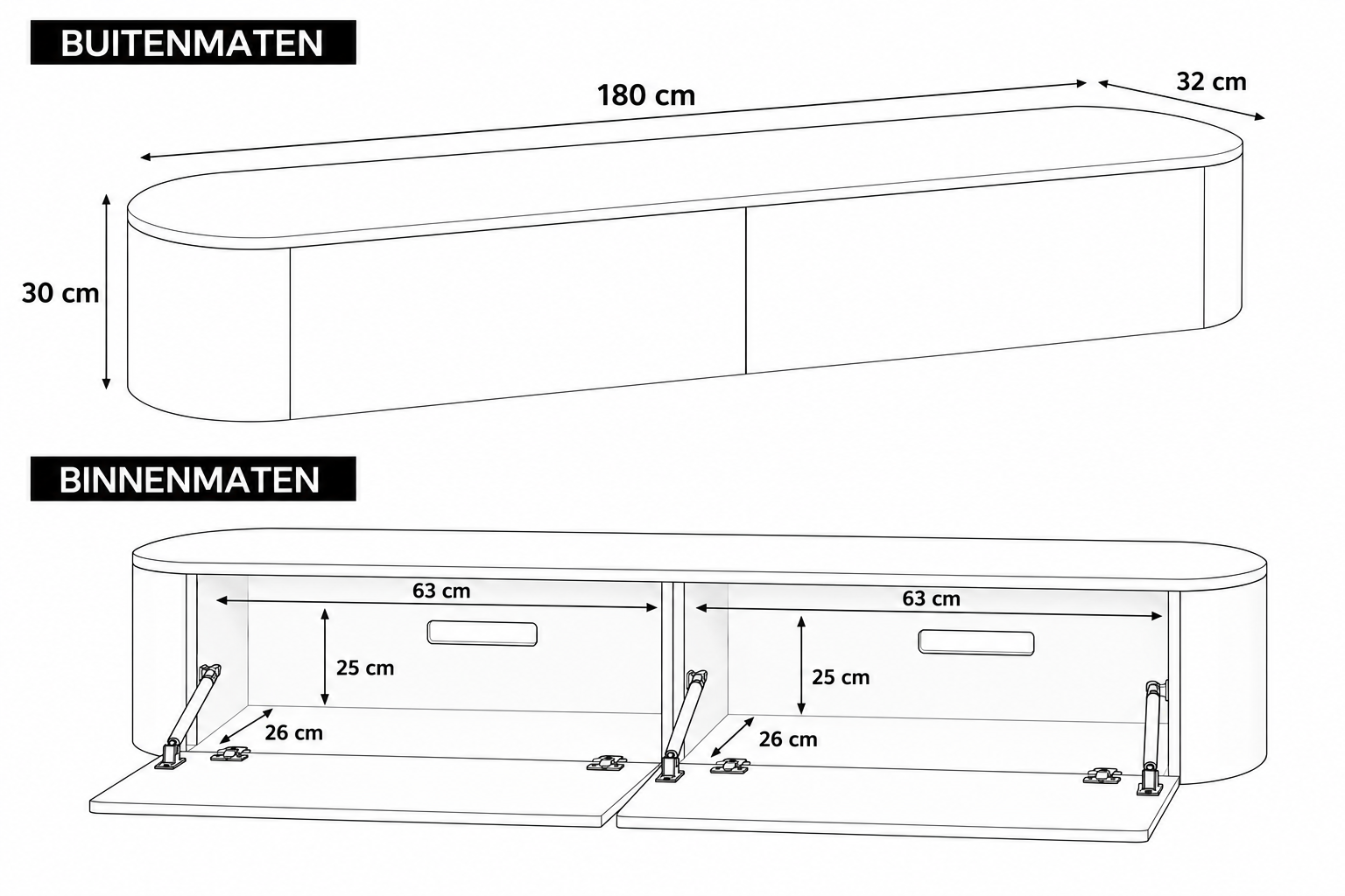 Chic Curve Ronde TV Meubel 180cm - Zwevend – Japandi Beige
