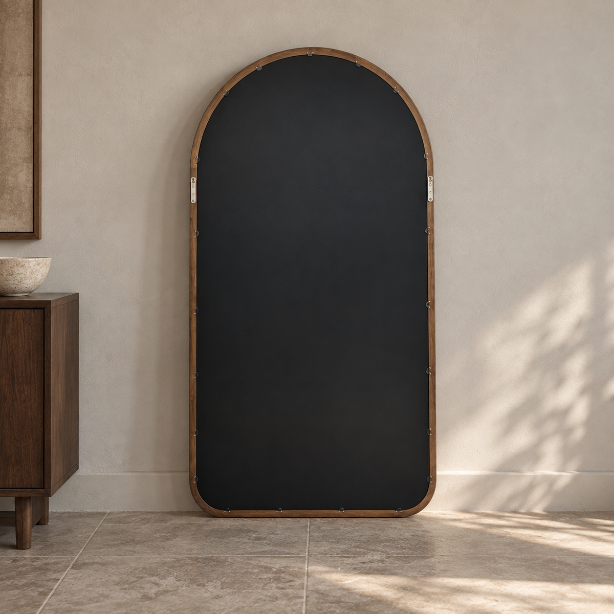 Boogspiegel Hout - 180x100cm - Staand & hangsysteem - Walnoot eiken