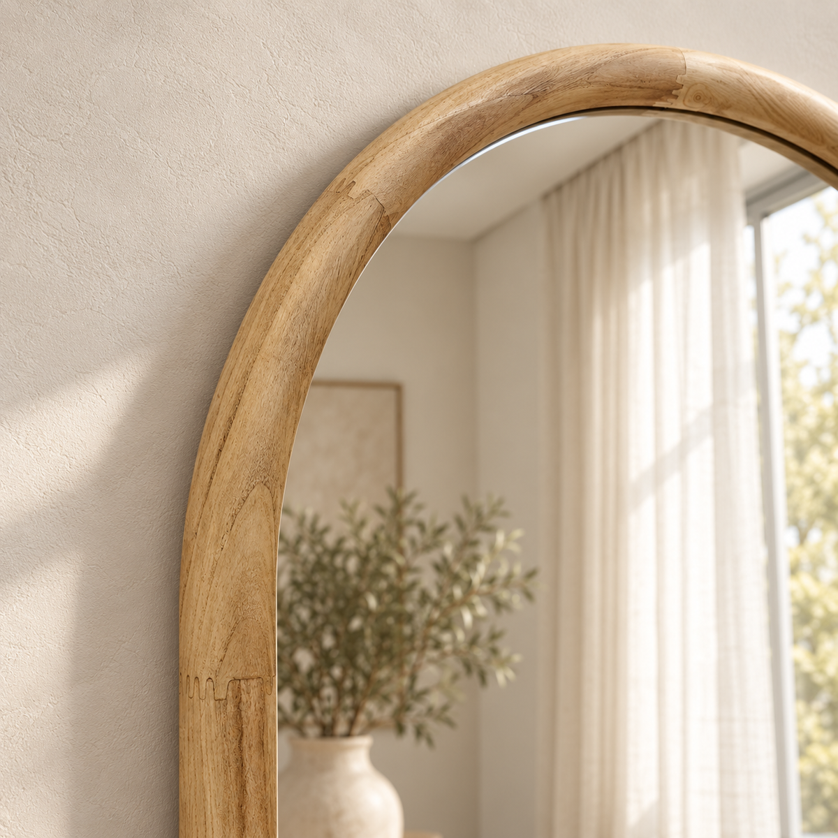 Boogspiegel Hout - 180x100cm - Staand & hangsysteem - Naturel eiken