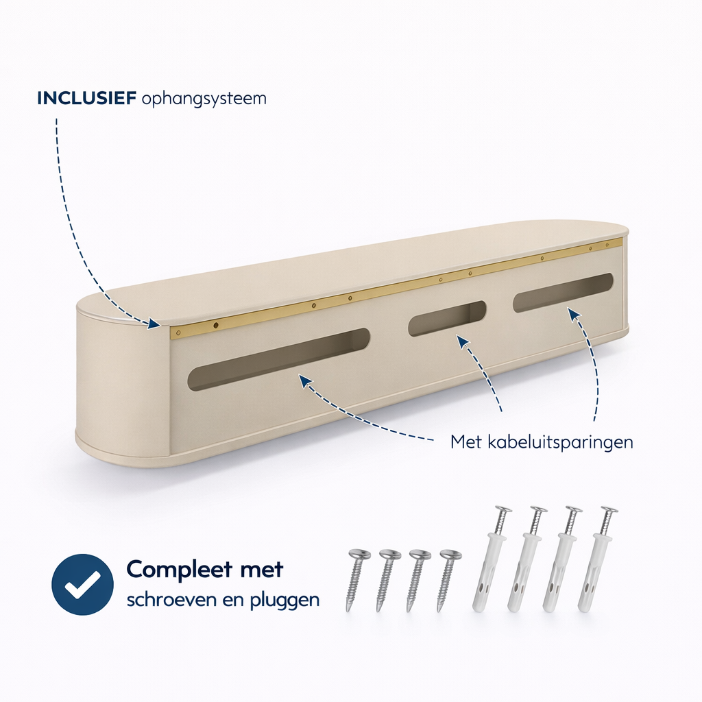 Chic Curve Ronde TV Meubel 272cm - Zwevend – Japandi Beige