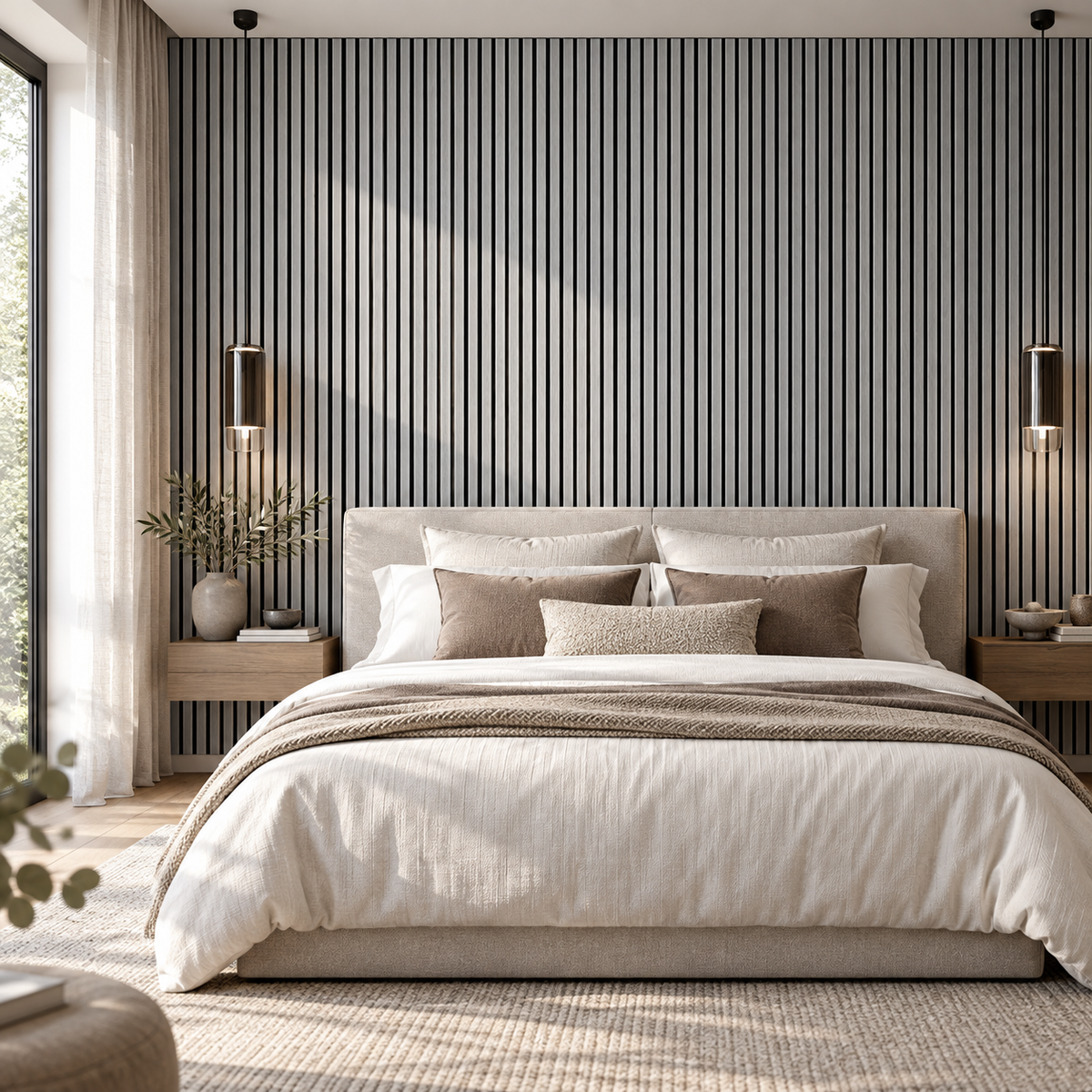 Akoestische wandpanelen - 280 x 60 x 2.2 cm - Grijs Eiken - Lattenwand - Akupanel - 3 zijdig houtfineer