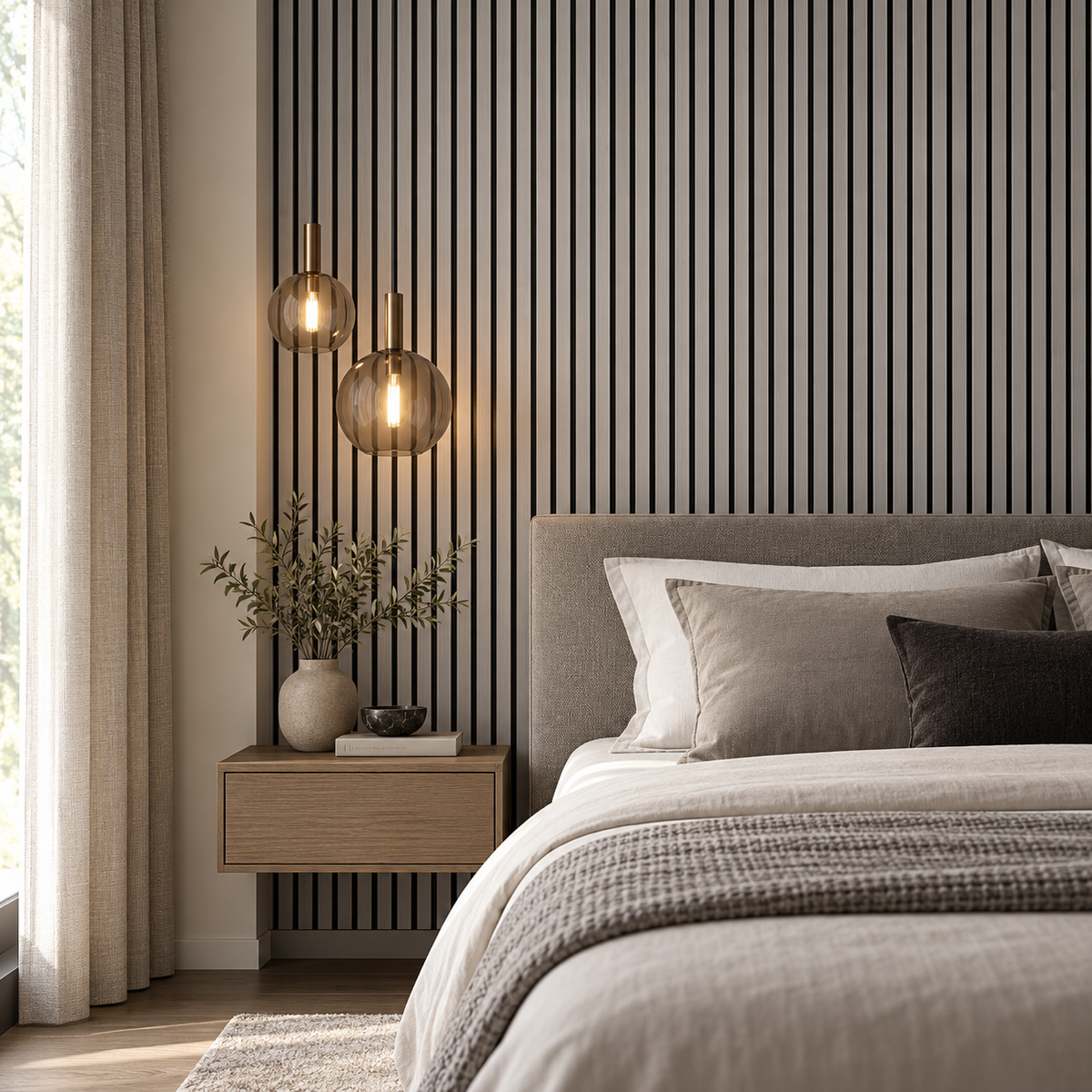 Akoestische wandpanelen - 280 x 60 x 2.2 cm - Grijs Eiken - Lattenwand - Akupanel - 3 zijdig houtfineer