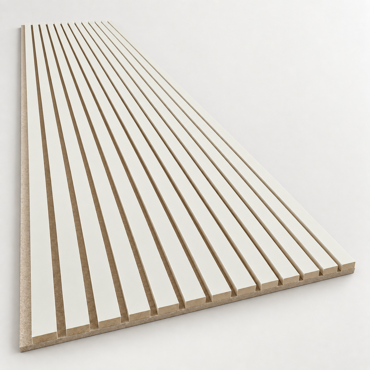 Akoestische wandpanelen - 280 x 60 x 2.2 cm - Beige mat op Beige vilt - Lattenwand - Akupanel - 3 zijdig