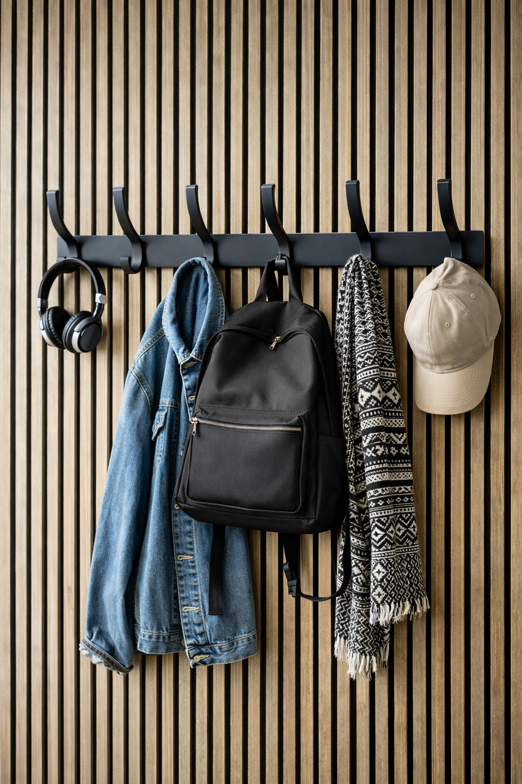 Akupanel - Zwarte Kapstok - 6 hangers