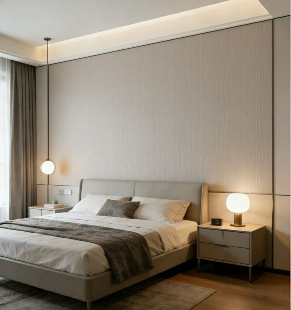 Linnen Japandi Wandpaneel - Natuurlijke Textuur - 280 x 122cm - Grijs