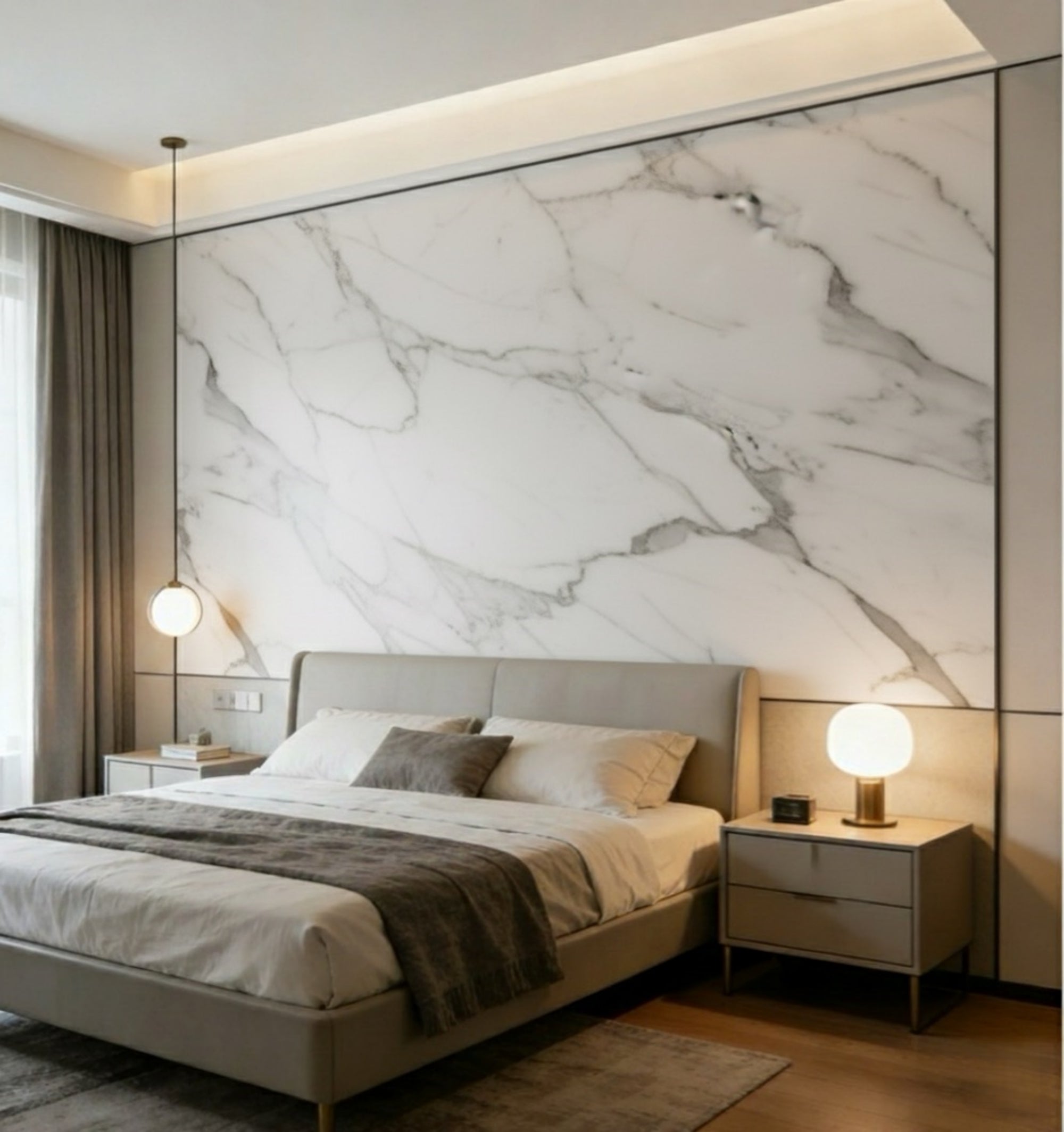 Marmeren wandpaneel plaat - Marmo Calacatta White hoogglans - 280 x 122 x 0.5cm