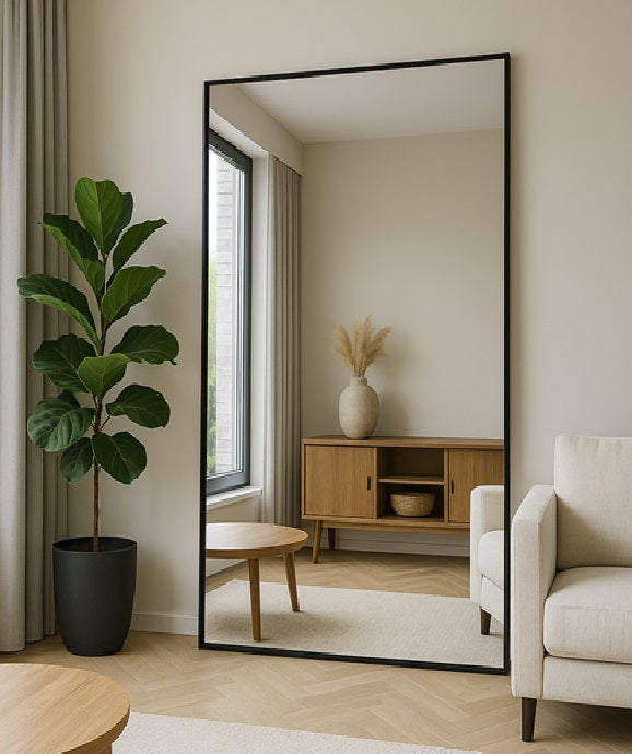 Luxe Rechthoekige Spiegel - 180x100cm - Staand & hangsysteem - Zwart