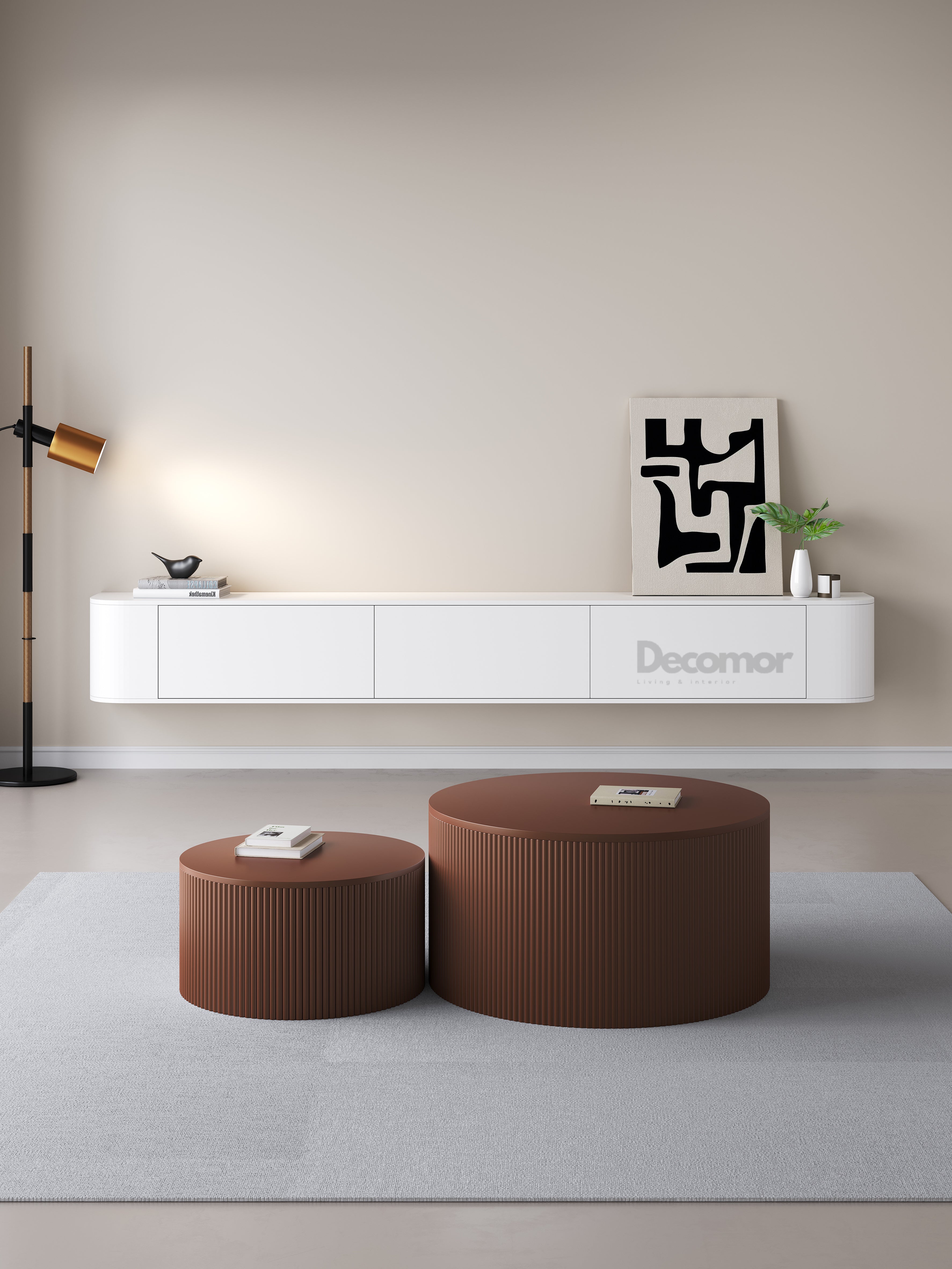 Chic Curve Ronde TV Meubel 272cm - Zwevend – Wit mat