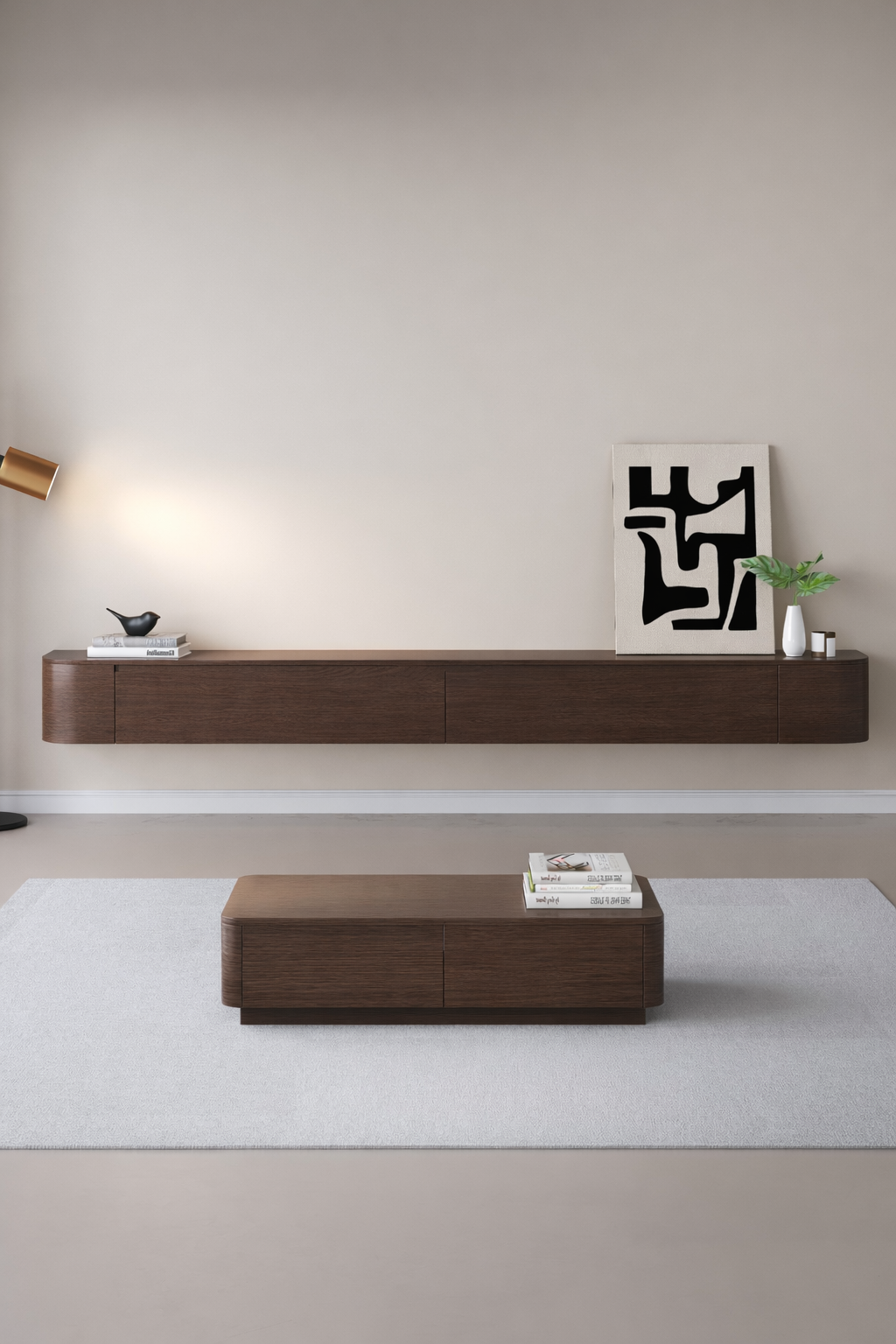 Chic Curve Ronde TV Meubel 180cm - Zwevend – Walnoot eiken