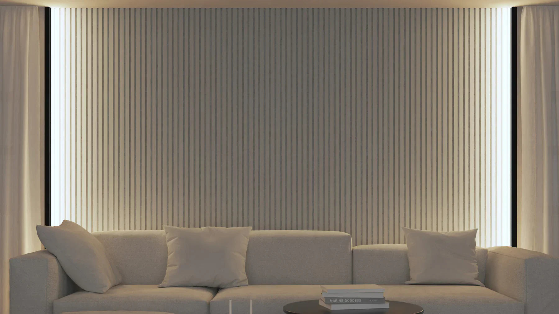 Akoestische wandpanelen - 280 x 60 x 2.2 cm - Wit Eiken met wit vilt - Lattenwand - Akupanel - 3 zijdig houtfineer