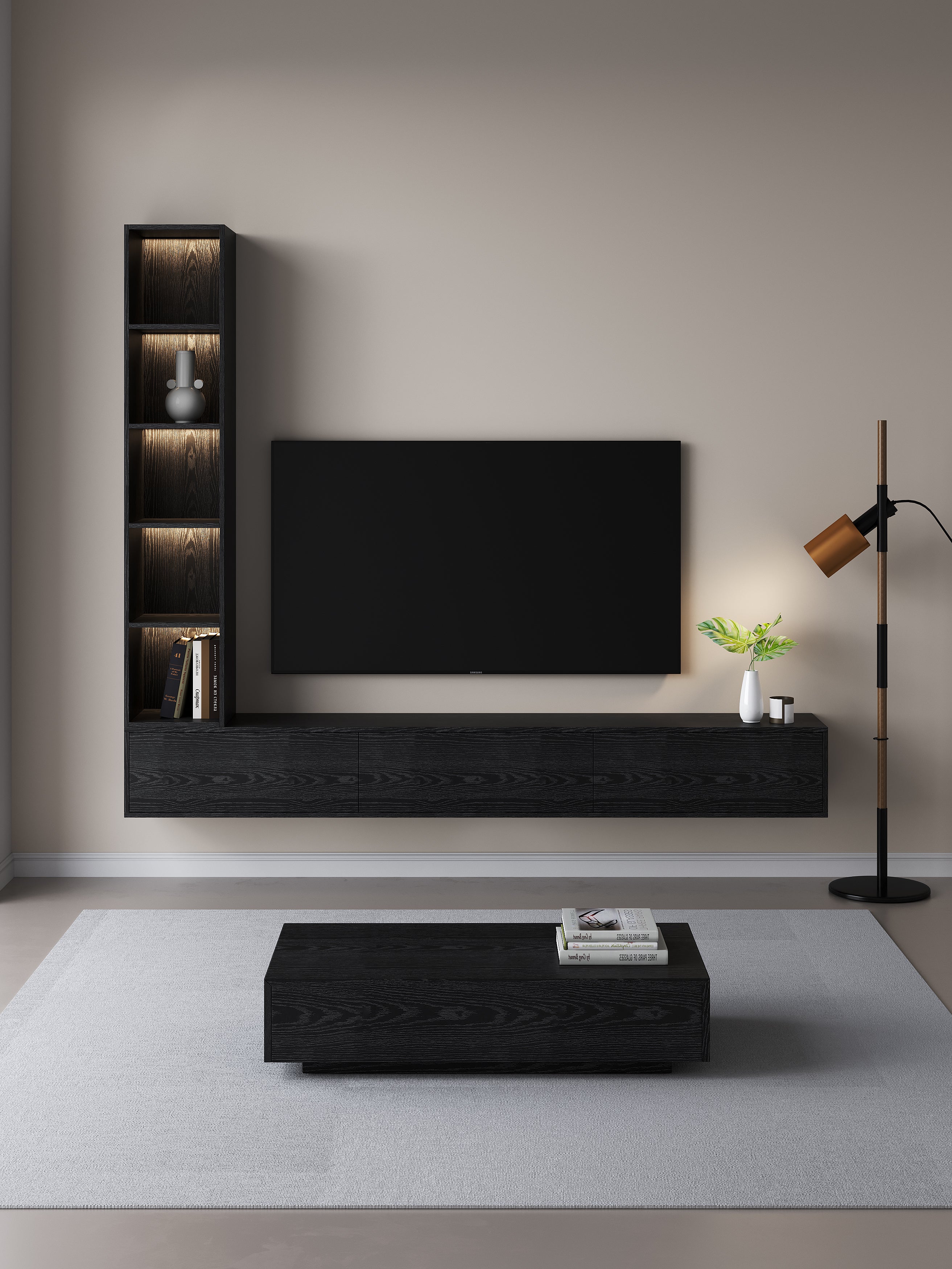 Chic Elegante Vakkenkast met LED Verlichting - 200x40x40cm - Zwart Eiken