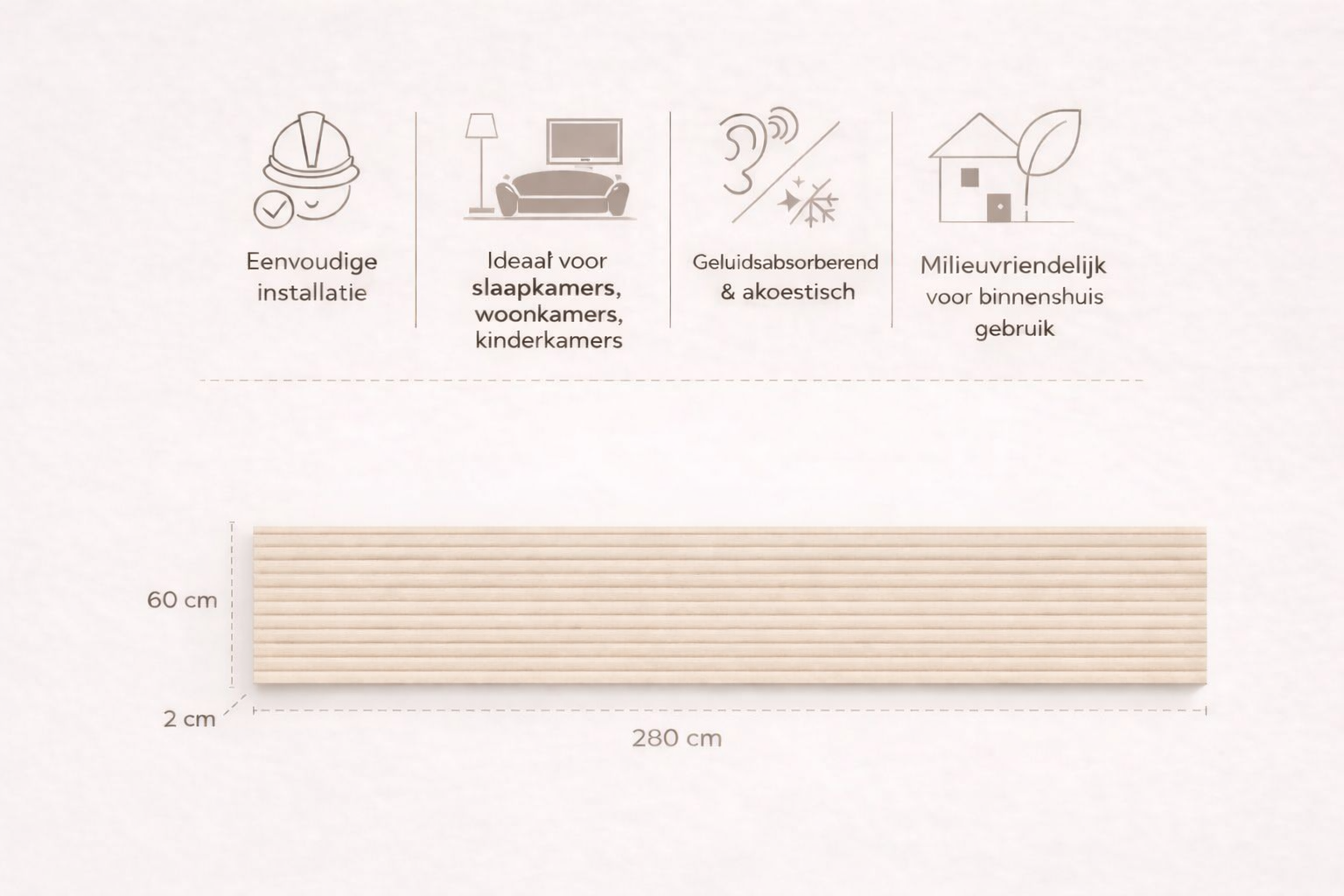 Akoestische panelen 280 x 60cm - Suede - Cognac