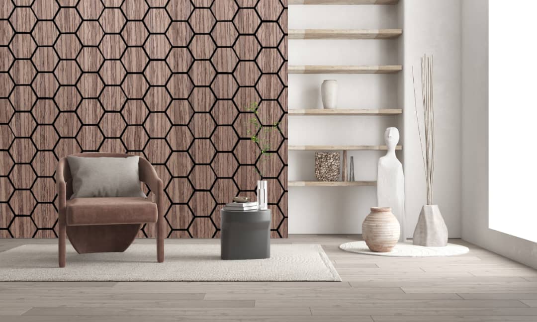 Hexagon – Akoestische wandpaneel - Walnoot Eiken 80 x 65 x 2cm