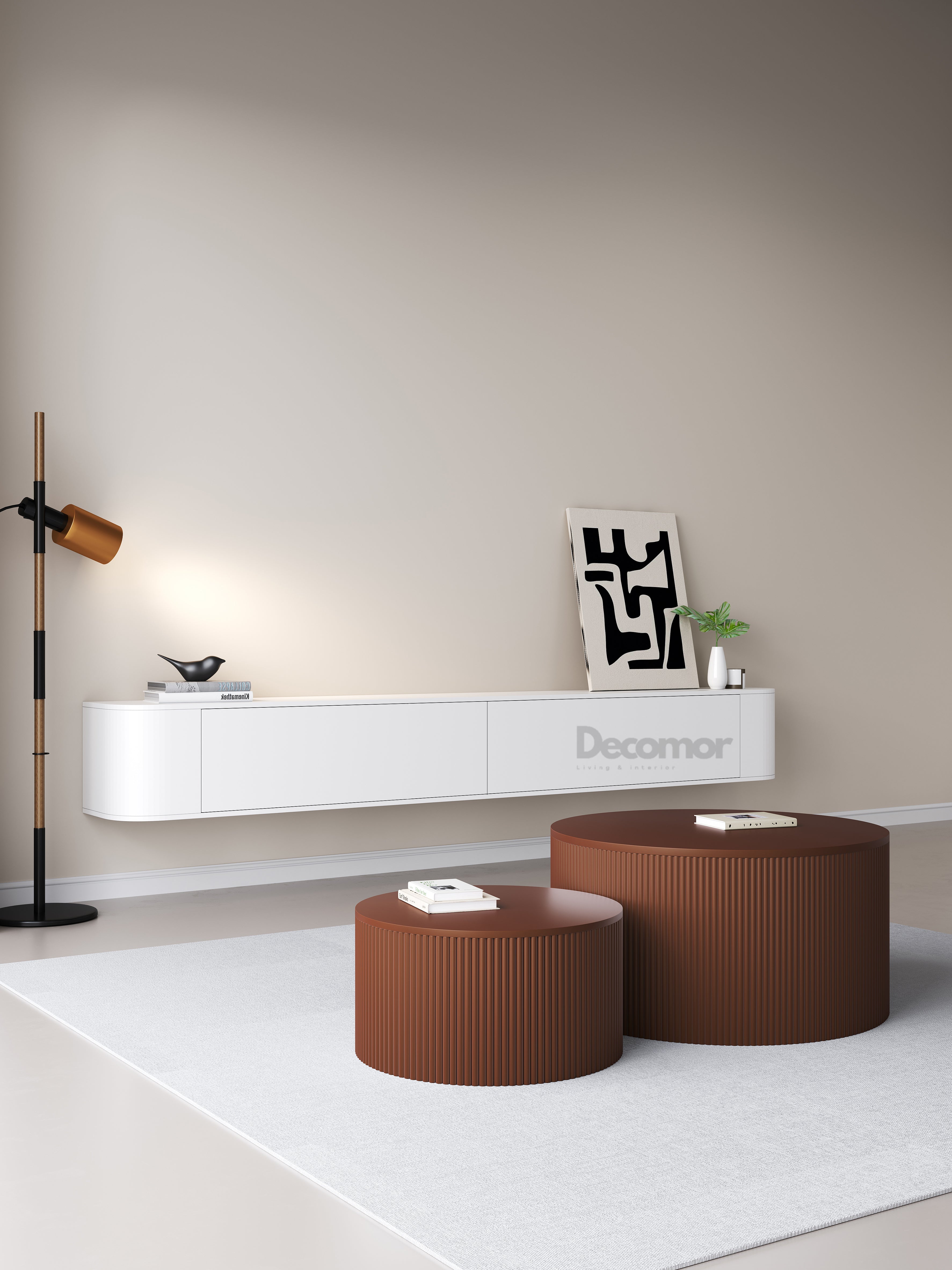 Chic Curve Ronde TV Meubel 180cm - Zwevend – Wit mat