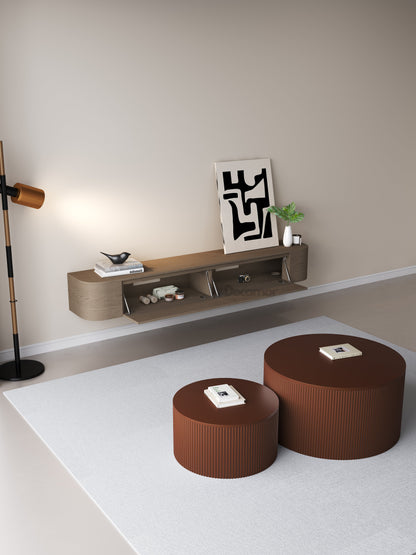 Chic Curve Ronde TV Meubel 180cm - Zwevend – Walnoot eiken