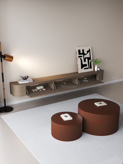 Chic Curve Ronde TV Meubel 240cm - Zwevend – Walnoot eiken