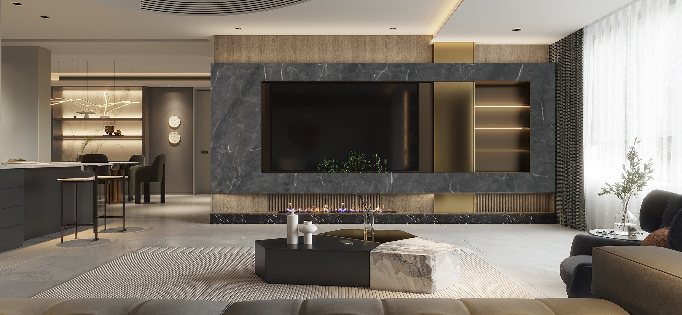 Marmeren wandpaneel plaat - Marmo Dark Grey Stone - 280 x 122 x 0.5cm