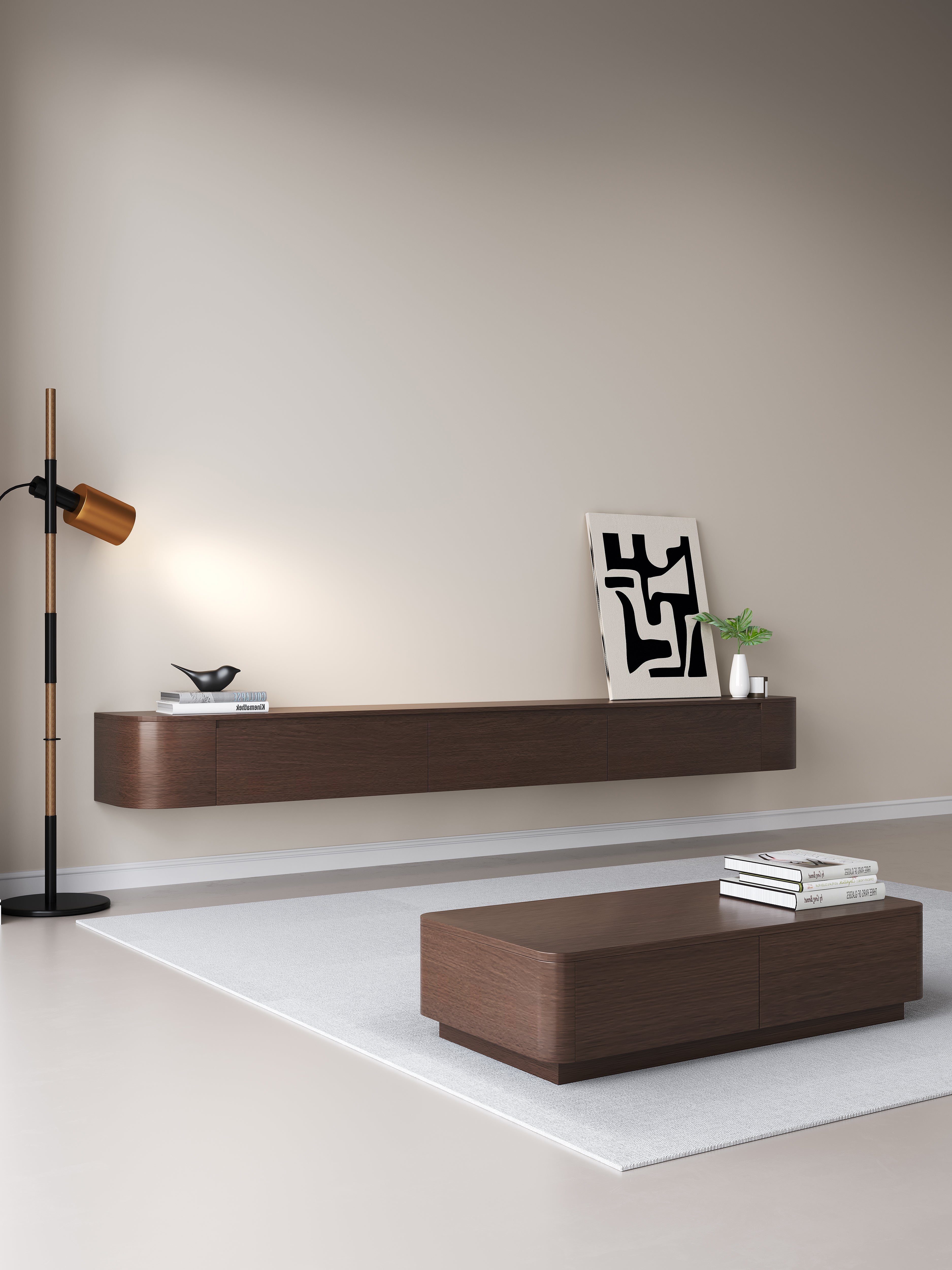 Chic Curve Ronde TV Meubel 240cm - Zwevend – Walnoot eiken