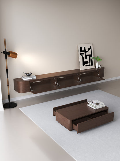 Chic Curve Ronde TV Meubel 272cm - Zwevend – Walnoot eiken