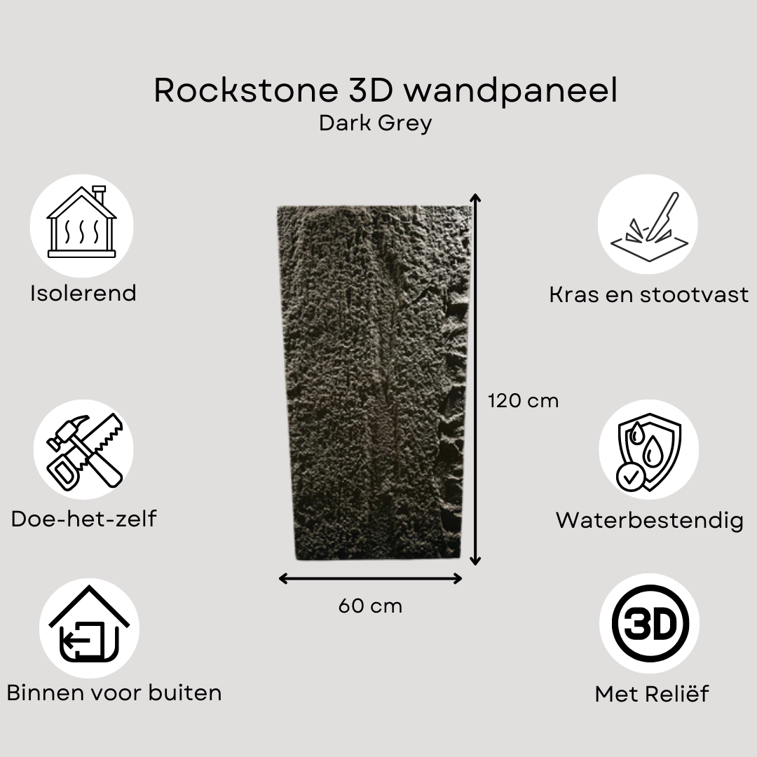 Rockstone 3D wandpaneel Rotswand Dark Grey 120 x 60cm
