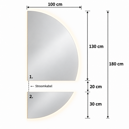 Halve Maan Spiegel Lys – LED Verlichting - tweedelig - 140 x 80cm - Ronding Rechts