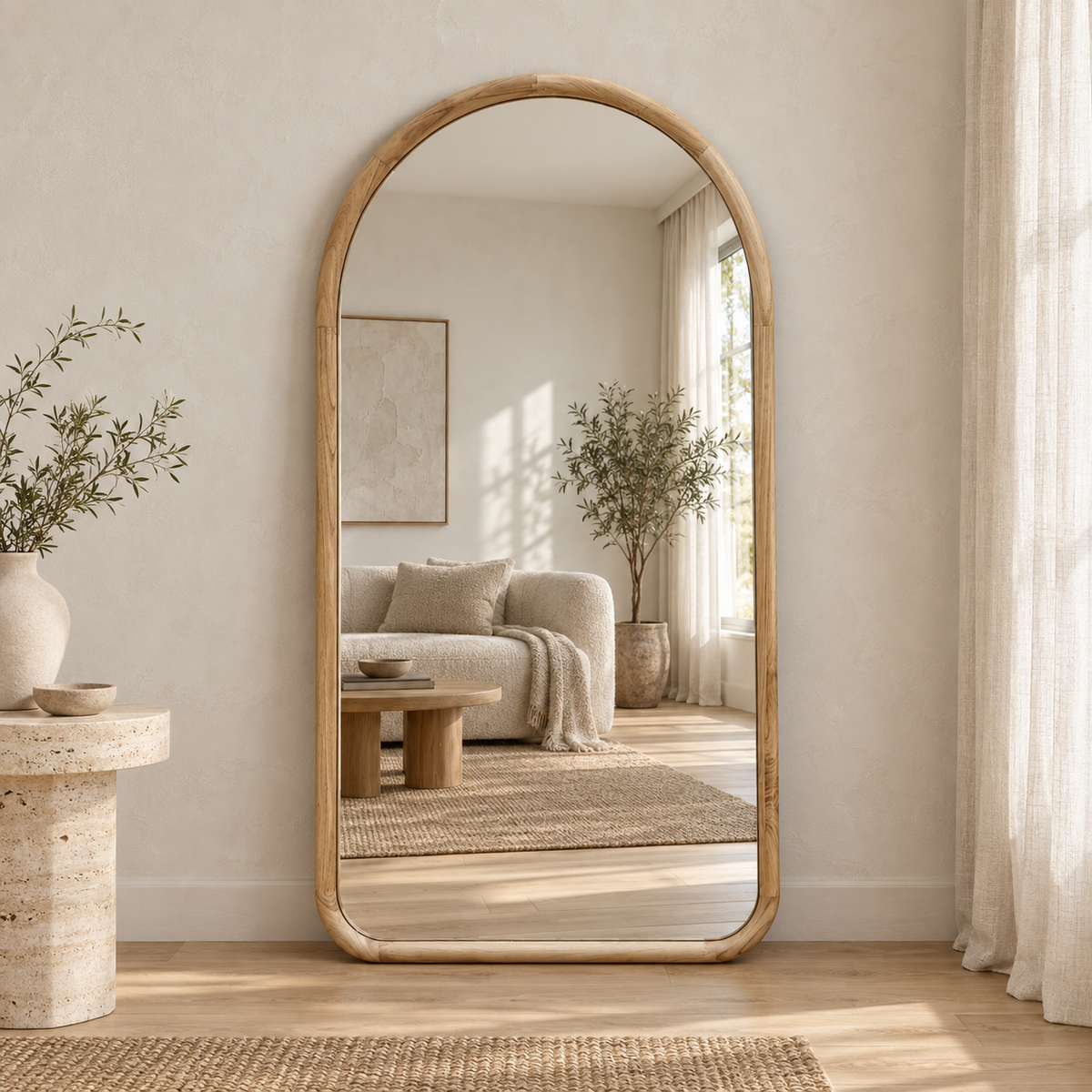 Boogspiegel Hout - 180x100cm - Staand & hangsysteem - Naturel eiken