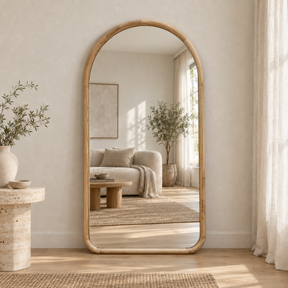 Boogspiegel Hout - 180x100cm - Staand & hangsysteem - Naturel eiken
