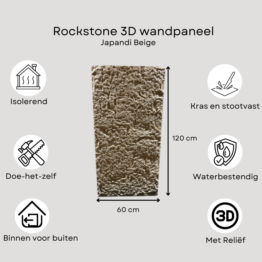 Rockstone 3D wandpaneel Rotswand Japandi Beige 120 x 60cm