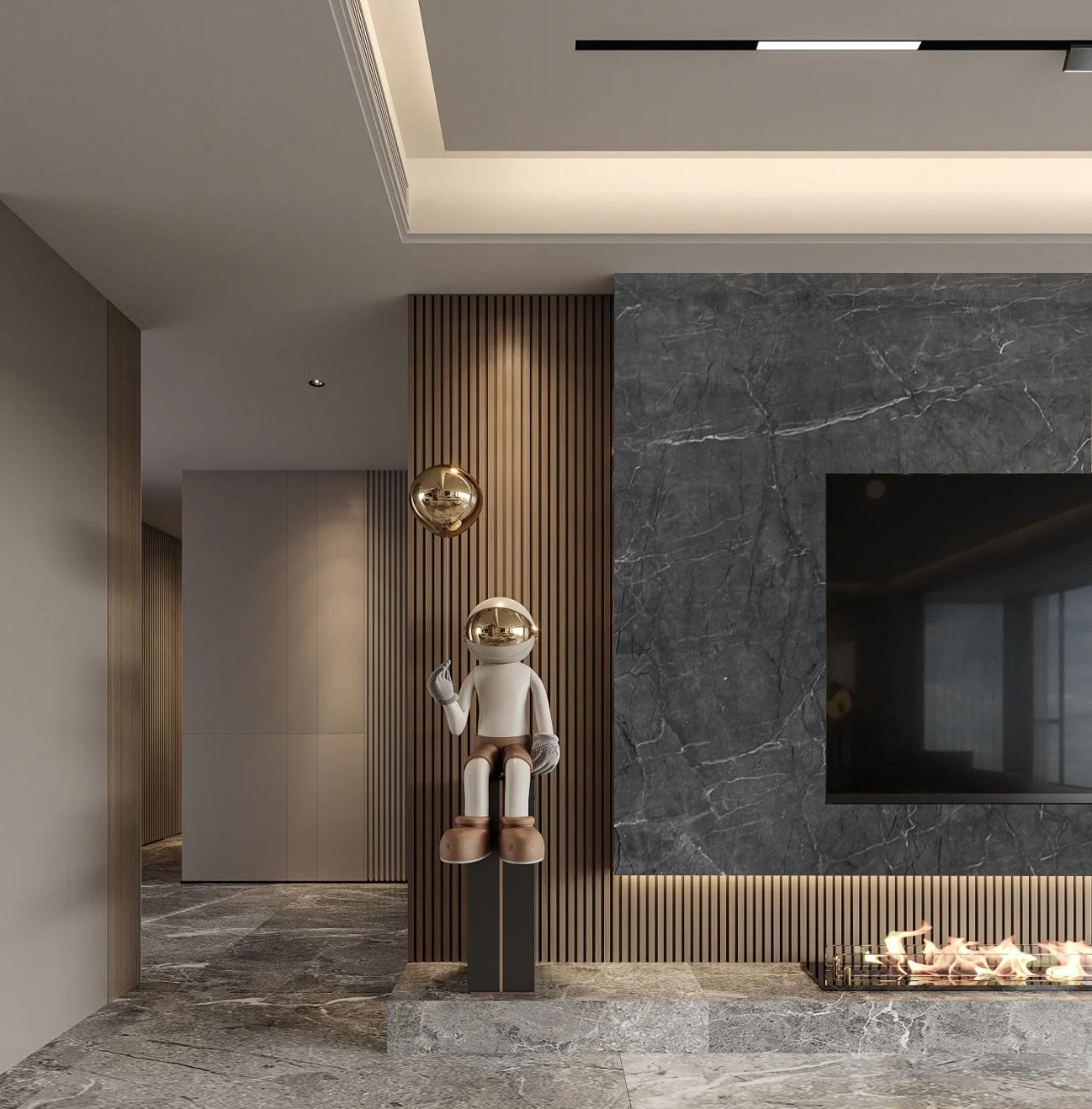 Marmeren wandpaneel plaat - Marmo Dark Grey Stone - 280 x 122 x 0.5cm