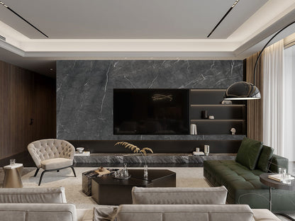 Marmeren wandpaneel plaat - Marmo Dark Grey Stone - 280 x 122 x 0.5cm