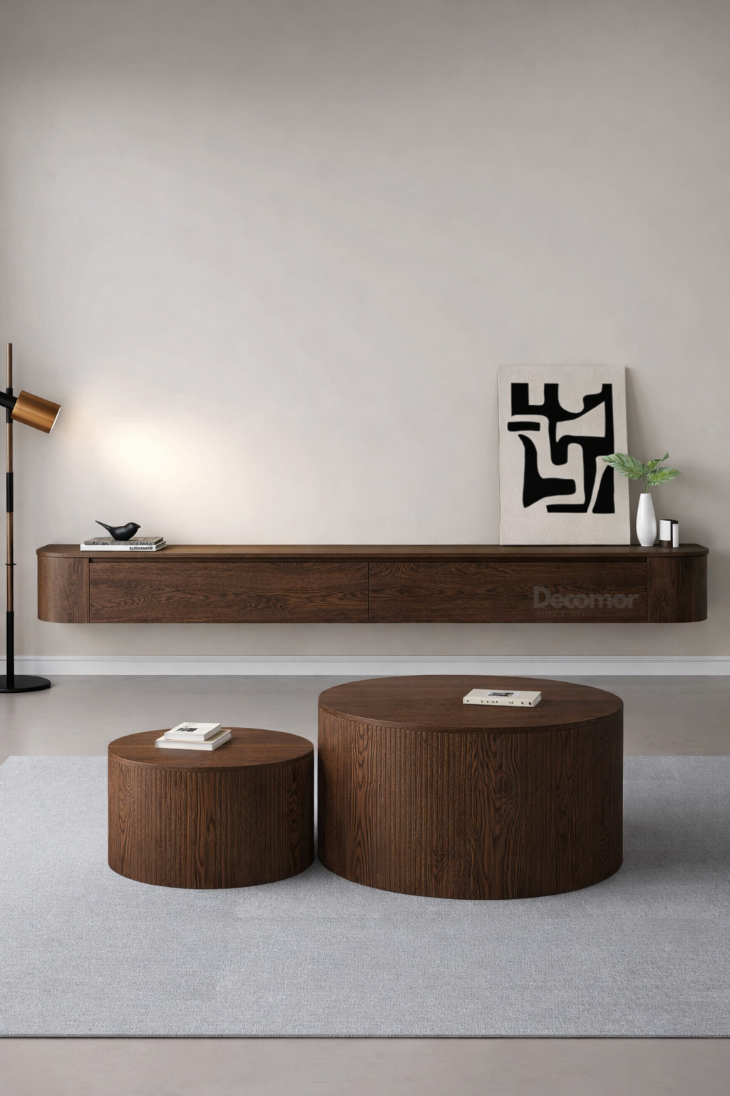 Chic Curve Ronde TV Meubel 180cm - Zwevend – Walnoot eiken