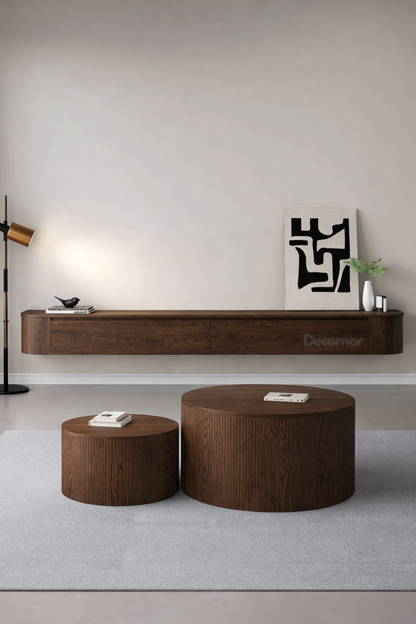 Chic Curve Ronde TV Meubel 180cm - Zwevend – Walnoot eiken