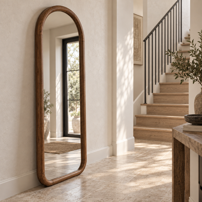 Boogspiegel Hout - 180x70cm - Staand & hangsysteem - Walnoot eiken