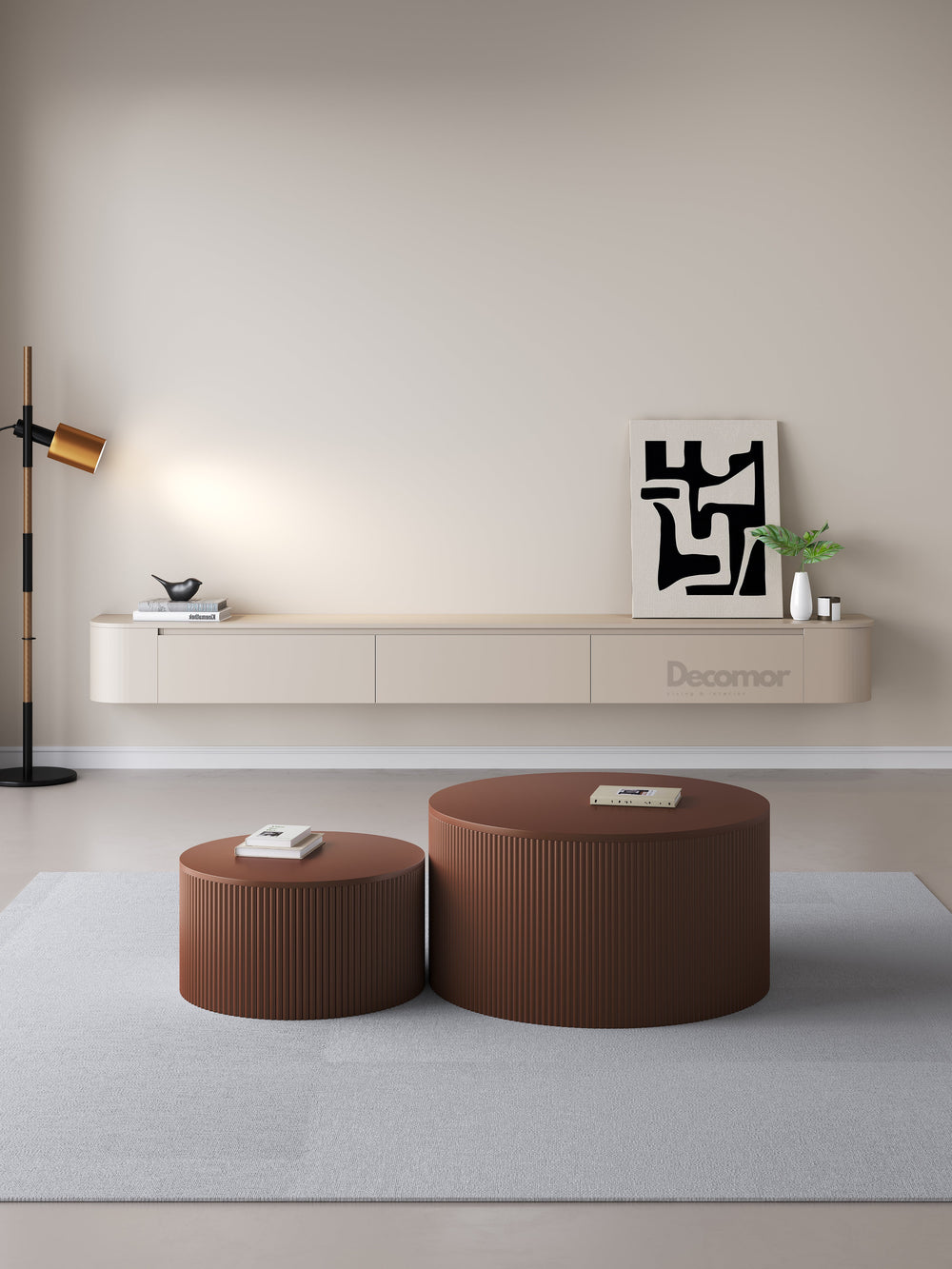 Chic Curve Ronde TV Meubel 272cm - Zwevend – Japandi Beige – Woodypanel.nl