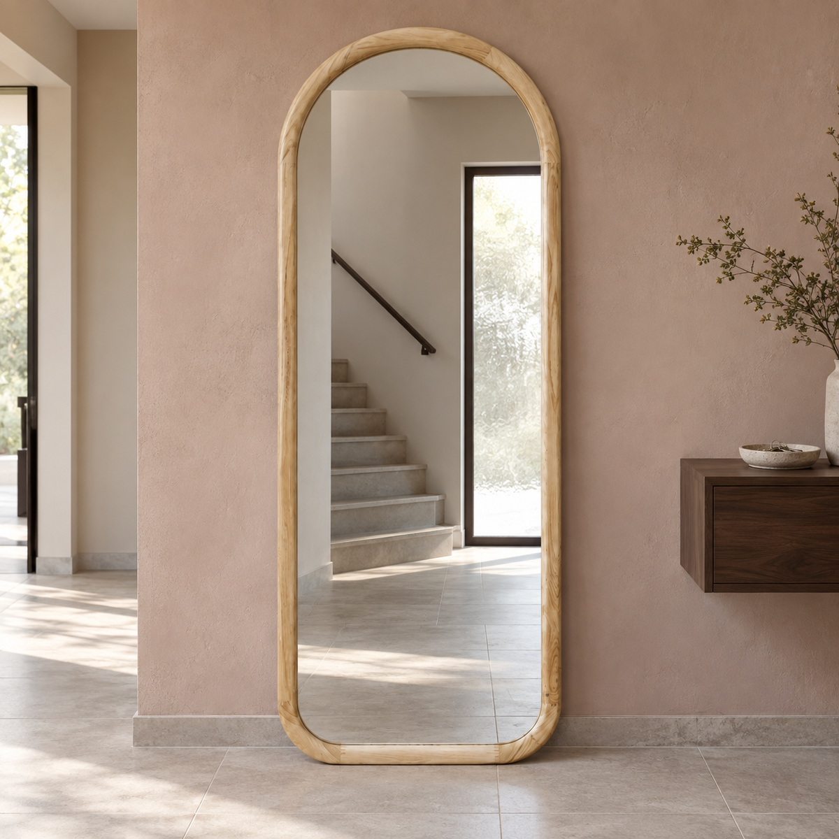 Boogspiegel Hout - 180x70cm - Staand & hangsysteem - Naturel eiken