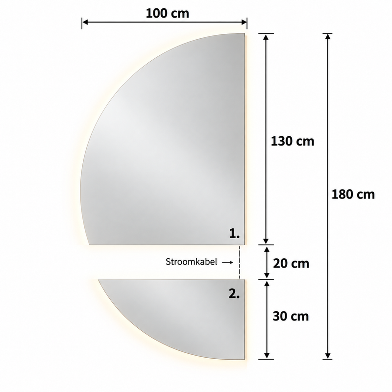 Halve Maan Spiegel Lys – LED Verlichting - tweedelig - 180 x 100cm - Ronding Links
