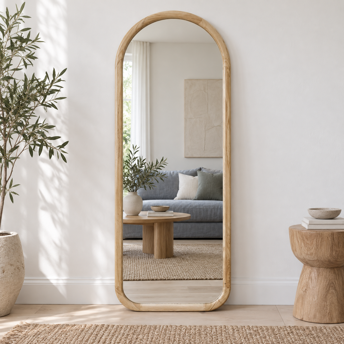 Boogspiegel Hout - 180x70cm - Staand & hangsysteem - Naturel eiken