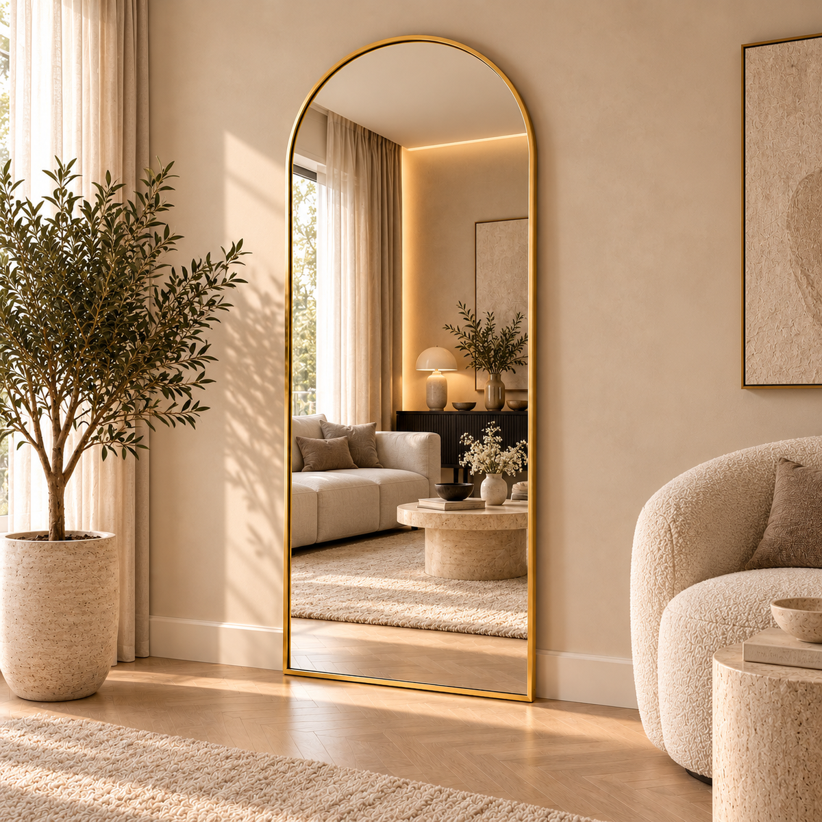 Boogspiegel Lys - 180x70cm - Staand & hangsysteem - Goud