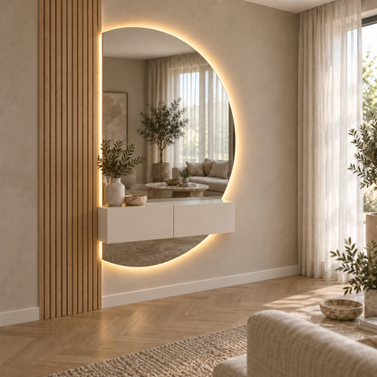 Halve Maan Spiegel Lys – LED Verlichting - tweedelig - 140 x 80cm - Ronding Rechts