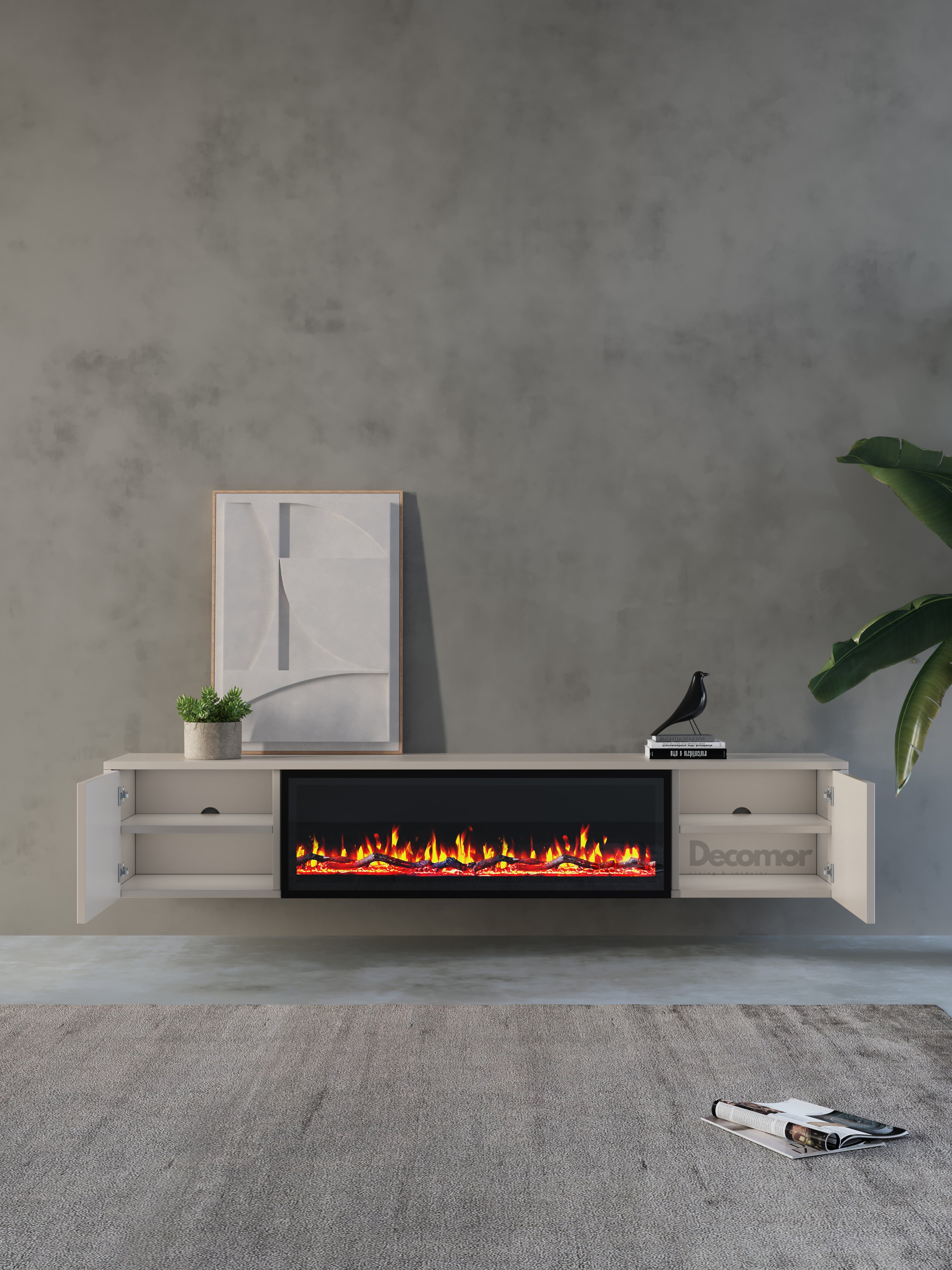 Chic TV Meubel met elektrische Sfeerhaard – 280cm – Japandi Beige