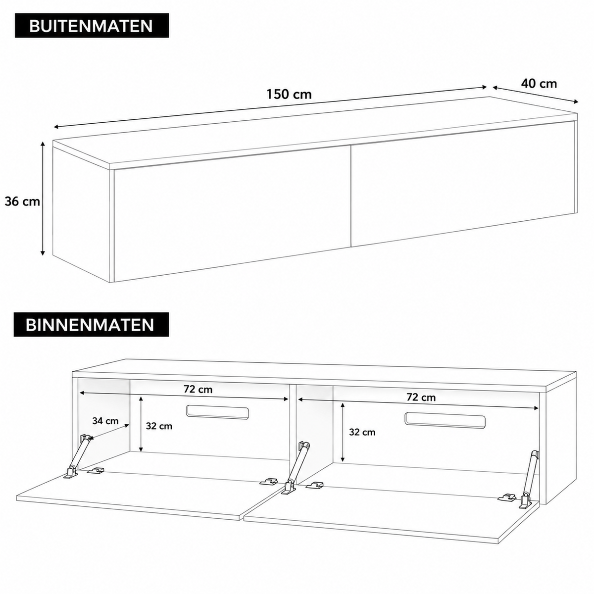 Chic TV Meubel 150cm – Zwart Eiken