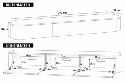 Chic Curve Ronde TV Meubel 272cm - Zwevend – Wit mat